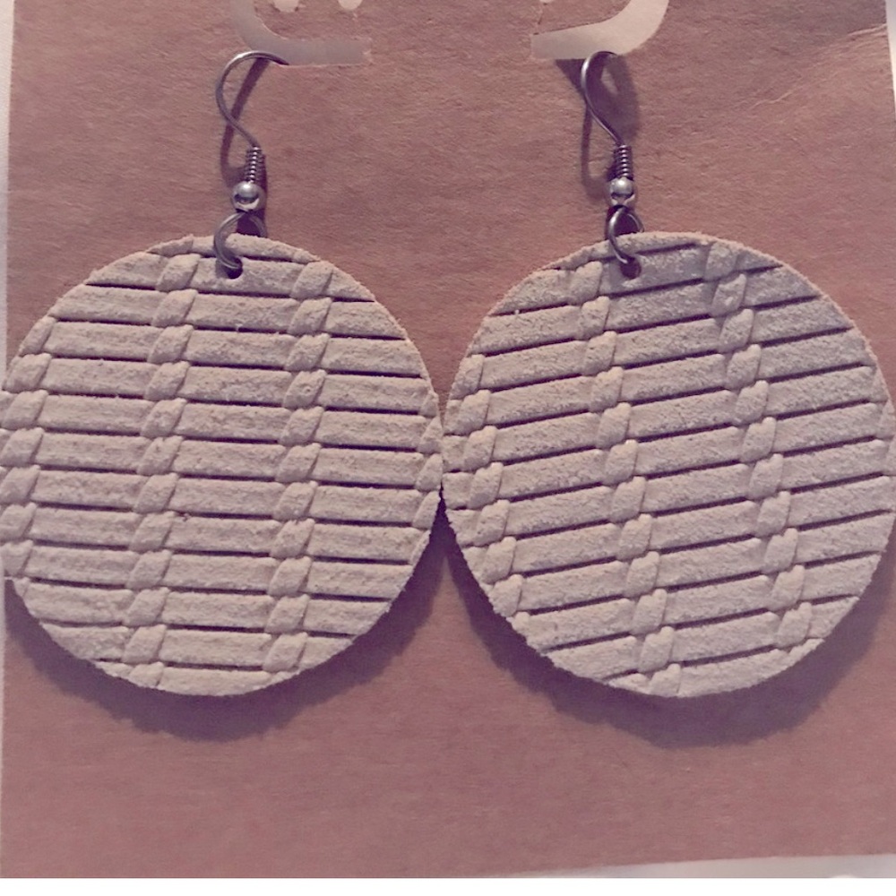 Cream Leather Circle Earrings